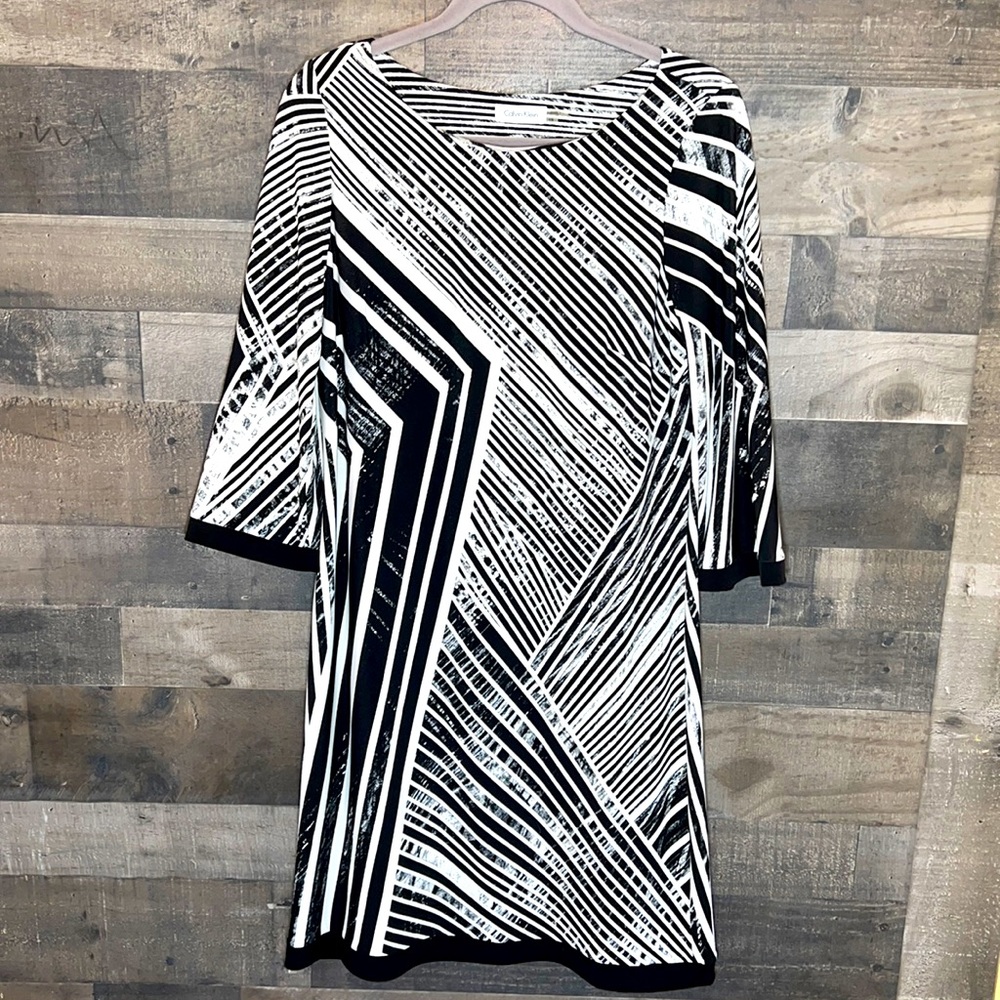 Black and White Striped Calvin Klein 3/4 Sleeve Dress